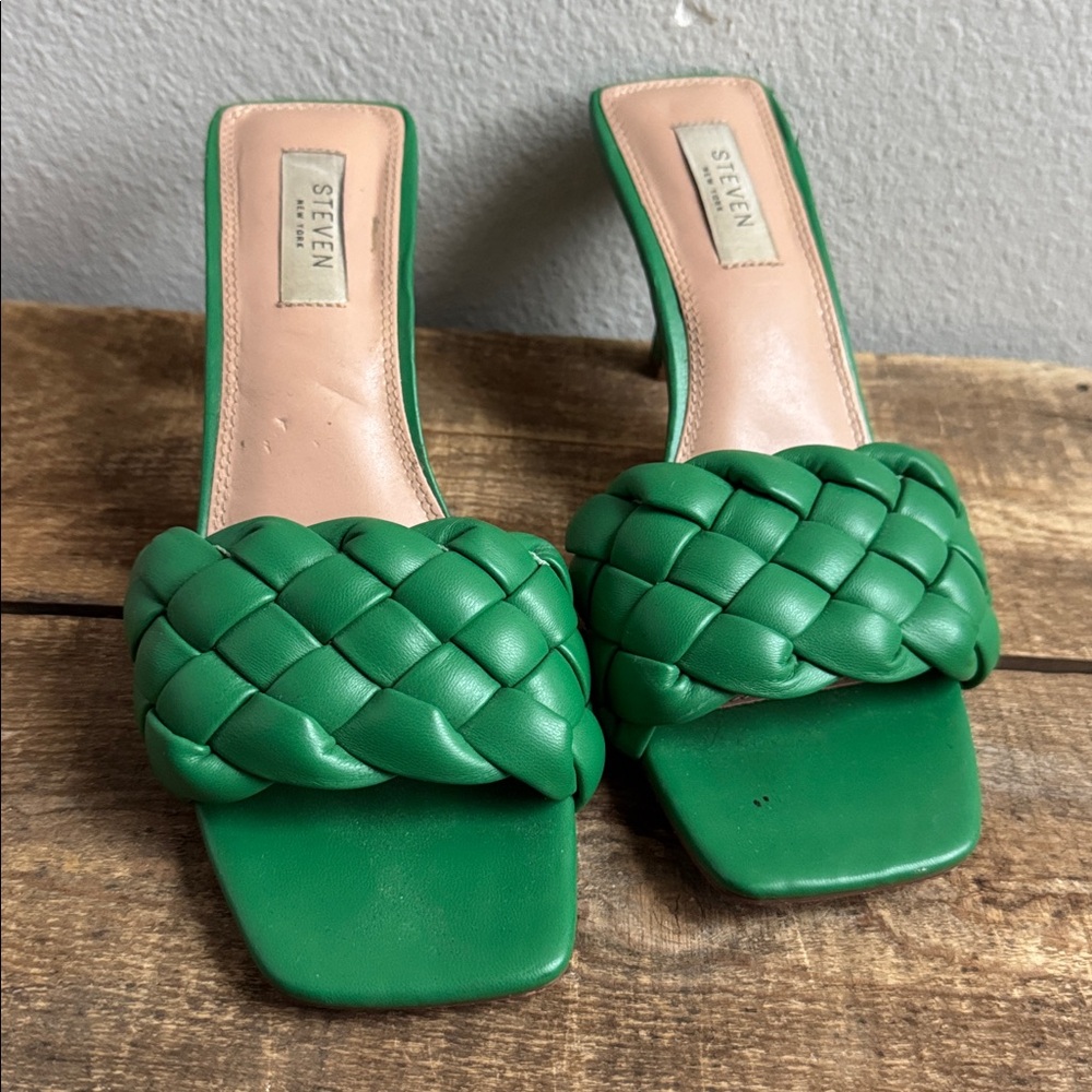 Steven New York Jeanie Braided Heeled Green Size 8 - Picture 2 of 5